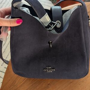 Coach Navy Suede Shoulder Bag with Silver Hardware